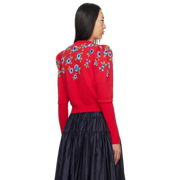Molly Goddard Sonia Jacquard-Knit Cotton Cardigan in Red - Picture 3 of 15